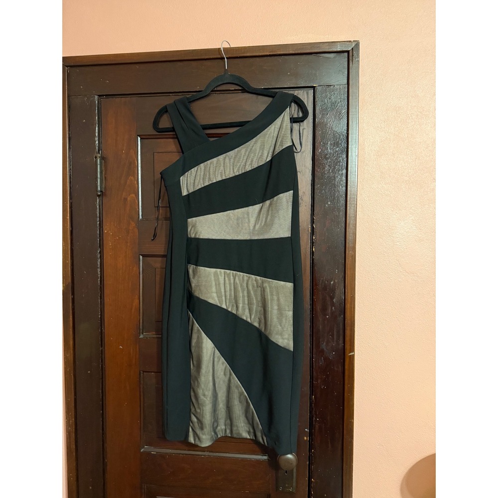 R&M Richards Womens Black Gold Metallic Color Block Asymmetrical Sheath Dress 6